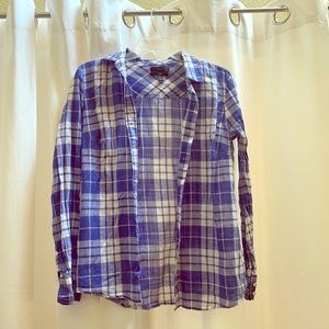J Crew Blue and White Plaid Button Up